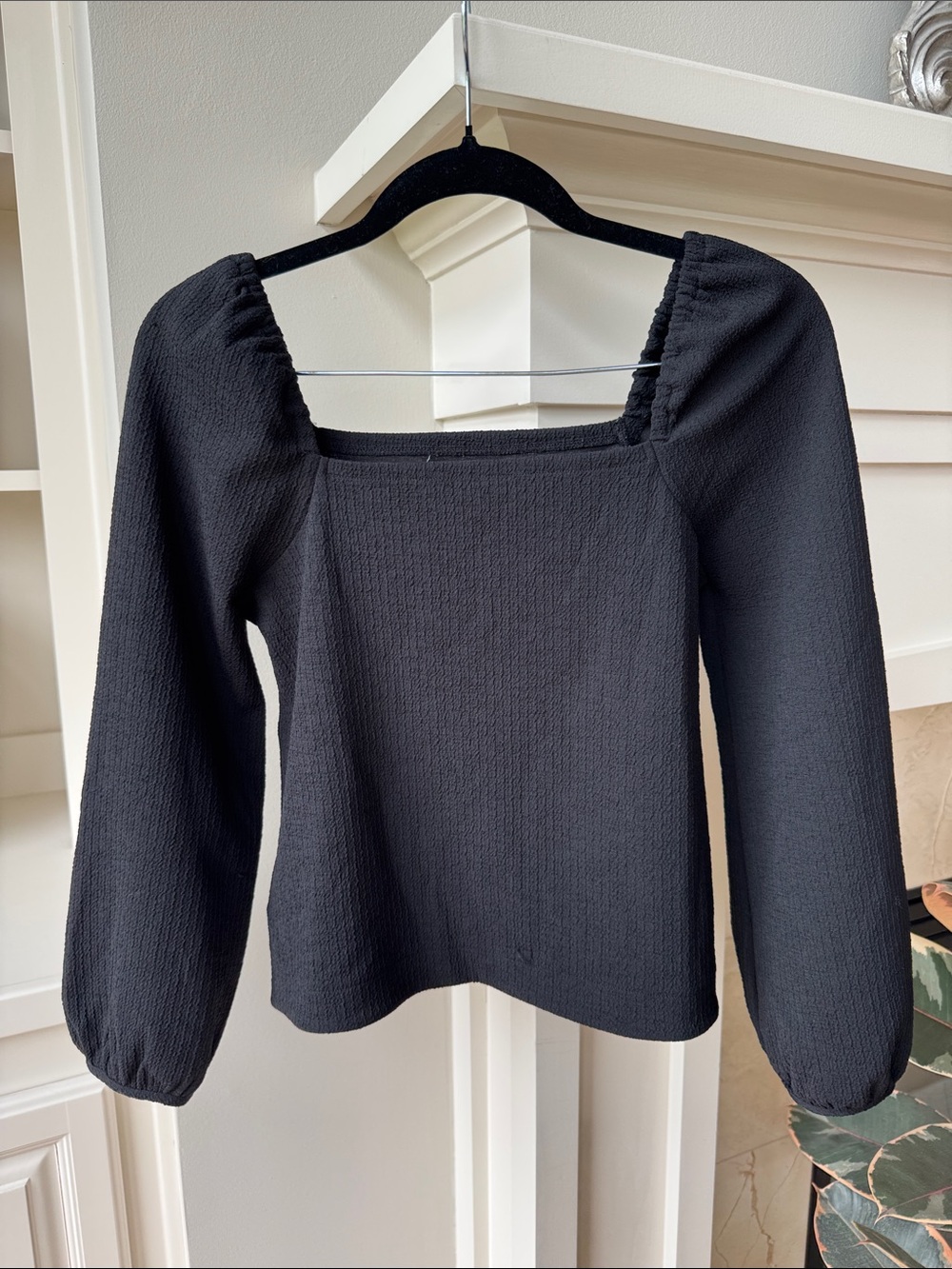 Madewell Black Square Neck Long Sleeve Blouse